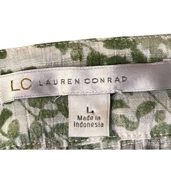 LC Lauren Conrad Blouse Womens L Lightweight Green & Cream Peasant Top - Picture 6 of 12